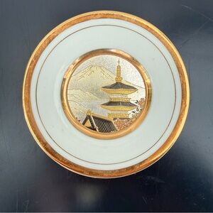 Chokin Art 24K Gold Japanese Decorative Plate Trinket Dish Mt. Fuji 4" Handmade